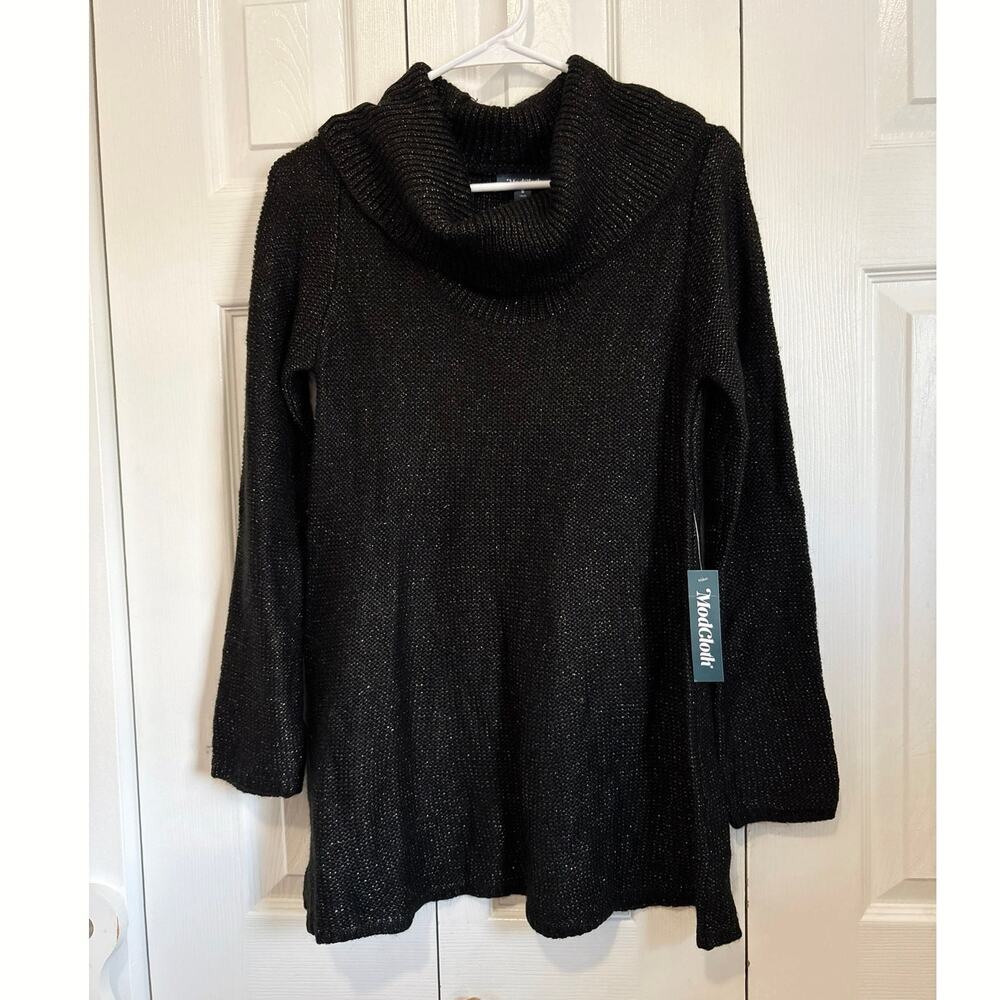 ModCloth Black Shimmery Cowl Neck Tunic Sweater NWT Size Small